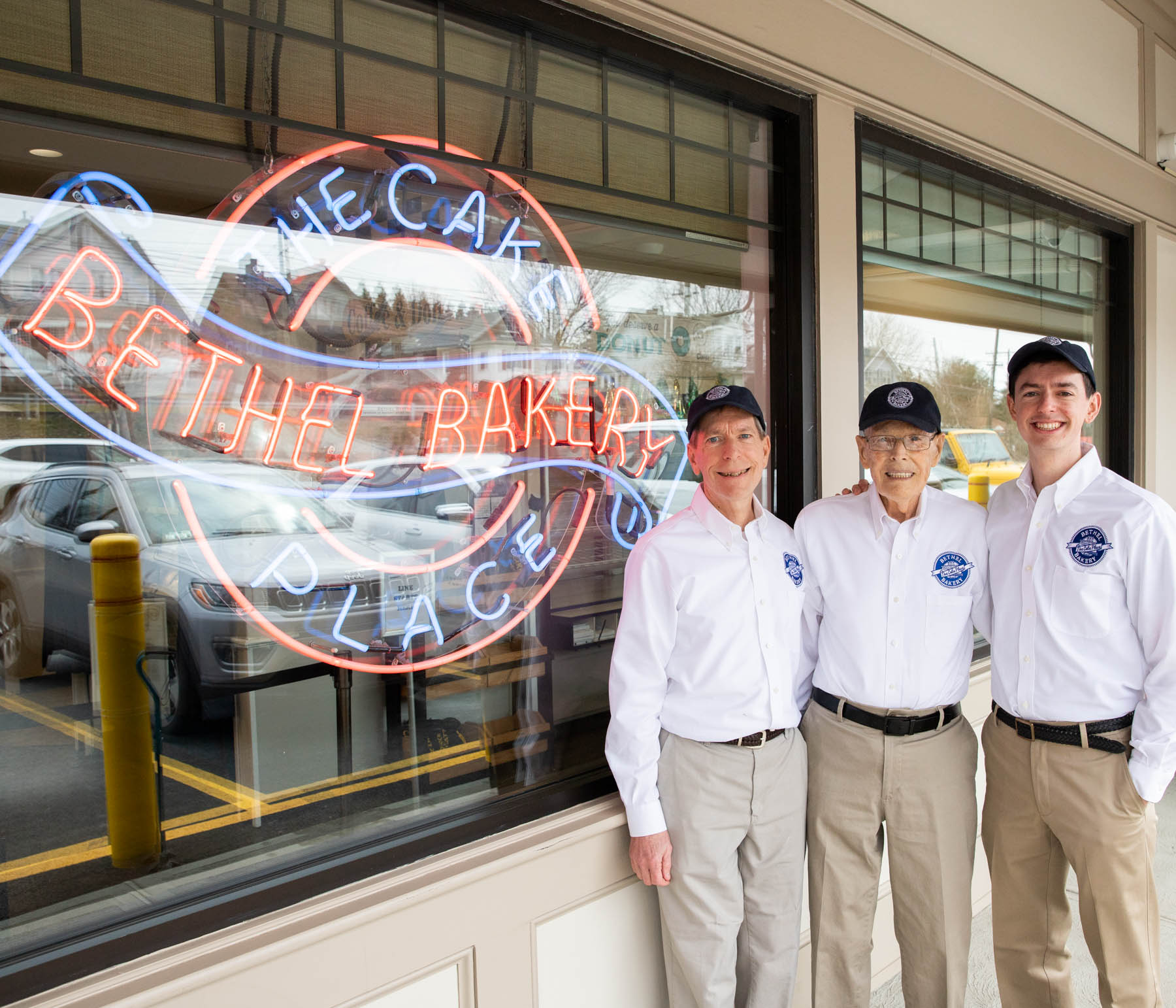 Three Generations of Bethel Bakery. From left to right: John Walsh, Morris Walsh, Stephen Walsh