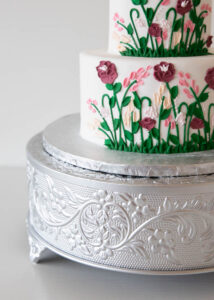 wedding cake stand small silver embossed